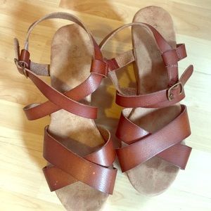 Brown leather wedges